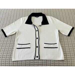 Women Adriana Papell Contrast Scallop Trim Cardigan/sweaterSize‎ M. Short Sleeve